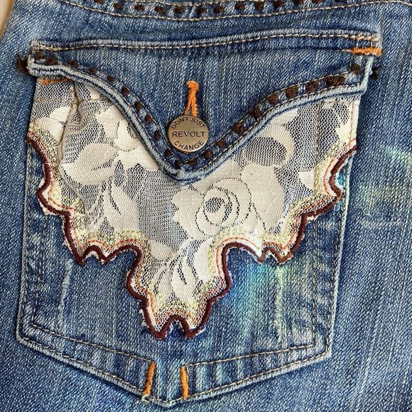 Revolt Jeans Blue Washed Denim Embellished Pockets and Trim Jeans - Picture 6 of 13